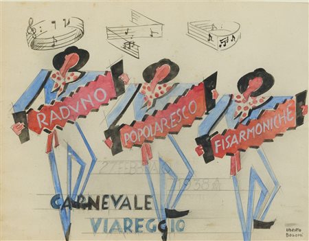 Uberto Bonetti (Viareggio, 1909 - 1993) Carnevale Viareggio 1938 Tecnica...