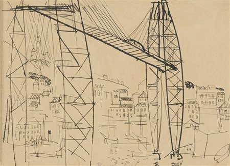 Raoul Dufy (1877 - 1953) Le pont de fer à Marseilles Penna e inchiostro su...