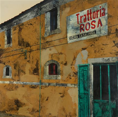 Piero Mosti (Massa, 1941 - ) Trattoria Rosa Olio su tela cm. 100x100 Sul...