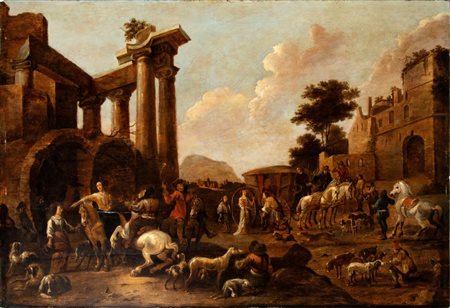 Capriccio romano, scena di villaggio XVII - XVIII secolo Altezza x larghezza:...