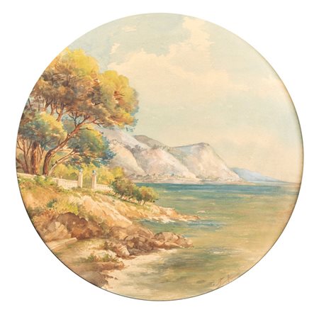 Paesaggio costiero Italia, XX secolo Altezza x larghezza: 70 x 62 cm; tela...