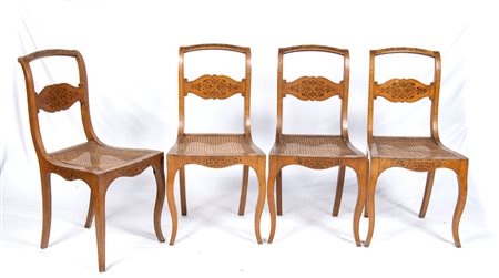 Set sedie italiane in legno di acero intarsiate, Carlo X XIX secolo Altezza x...