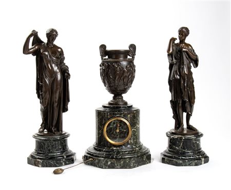 Barbedienne Ferdinand (1810 - 1892) Trittico francese con orologio da...