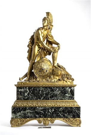 Orologio da appoggio francese in bronzo e marmo Inizio XIX secolo Altezza x...