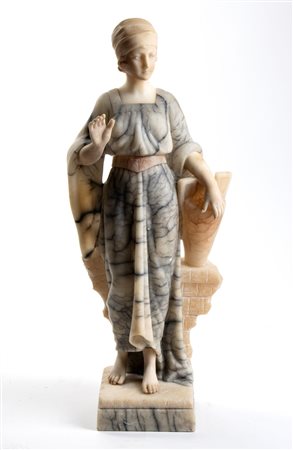 Rebecca al pozzo, statua italiana in alabastro XX secolo Altezza x larghezza...