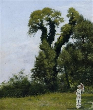 SCUOLA NAPOLETANA XIX SECOLO “Figura nel bosco” Olio su tela cm. 39x33...