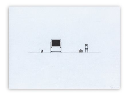 TINO STEFANONI (1937-2017) - Lavagna con sedia, cartella e cestino (Elenco di cose 195), 1982