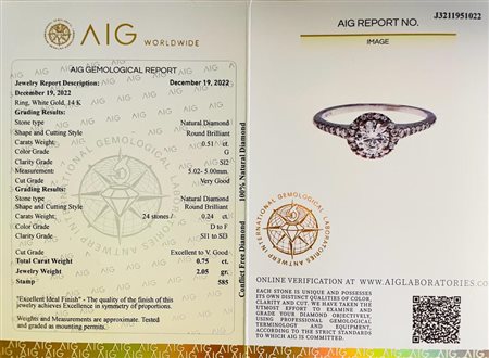 ANELLO IN ORO BIANCO 2.05 GR CON DIAMANTI PER 0.51 CT G/SI2 0.24 CT D-F/SI1-3 TAGLIA-6.5 CERTIFICATO AIG - RNG21212