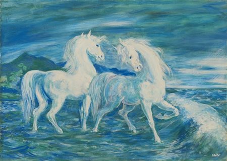 Aligi Sassu "I due cavalli dei Dioscuri" 1962
olio su tela
cm 50x70
Firmato in b