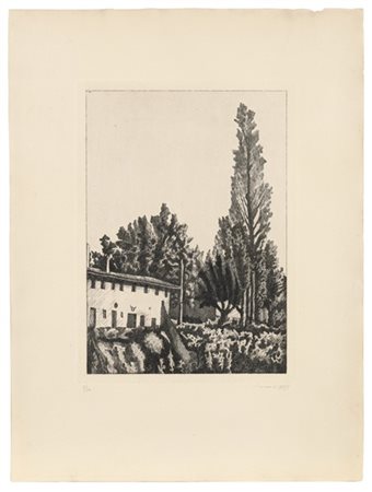 GIORGIO MORANDI "Paesaggio con il grande pioppo" 1927
acquaforte
foglio cm 50,5x