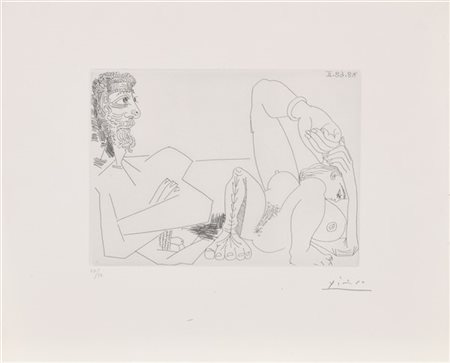 PABLO PICASSO "La Sieste: Couple da La Serie 347" 1968
acquaforte
lastra cm 15x2