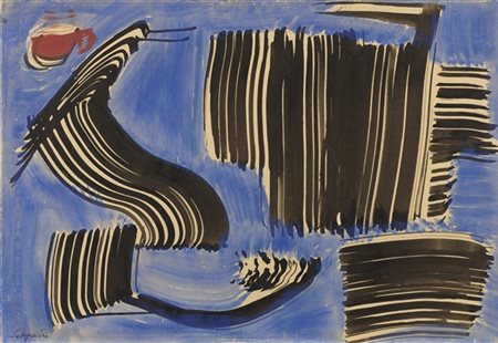 GÉRARD SCHNEIDER "Senza titolo" 1965
gouache su carta intelata
cm 52,5x76
Firmat