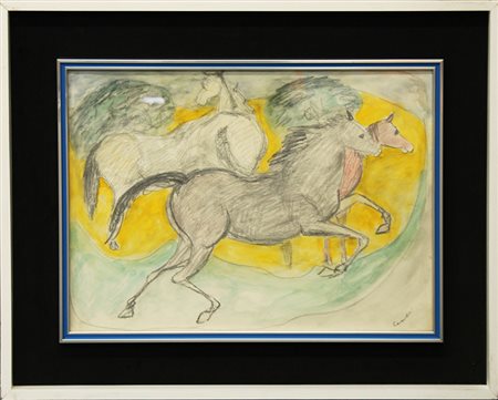 GIUSEPPE CESETTI, "Quattro cavalli a pascolo", 6 aprile 1974