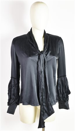 Bally BLACK SHIRT DESCRIZIONE: Black shirt with scarf collar and ruffles on...