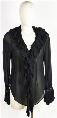 Anna Molinari SILK SHIRT DESCRIPTION: Black silk shirt with ruffle detail on...