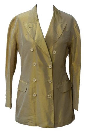 Paul Gaultier TAFFETA' DB JACKET DESCRIPTION: Iridescent silk yellow/grey...