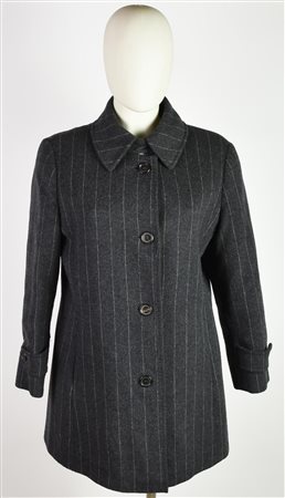 Burberry PINSTRIPE COAT DESCRIPTION: Grey pinstriped wool blend coat....