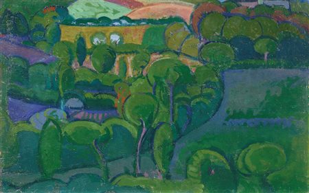 Gino Rossi (Venezia, 1884 - Treviso, 1947) Colline, (1913) Olio su cartone...