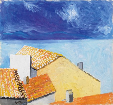 Renato Guttuso (Bagheria (Pa), 1912 - Roma, 1987) Case al mare in Sicilia,...