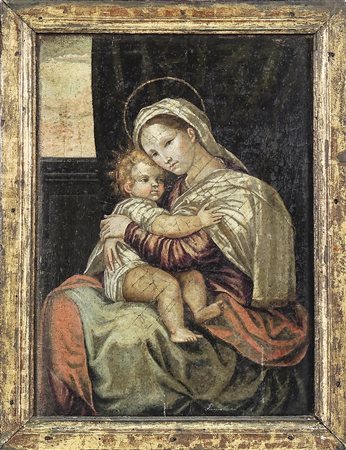 MADONNA CON BAMBINO - MADONNA AND CHILD XIX secolo - 19th century olio su...