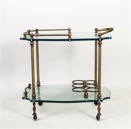 CARRELLO PORTAVIVANDE IN CRISTALLO E OTTONE - CRYSTAL AND BRASS SERVING...