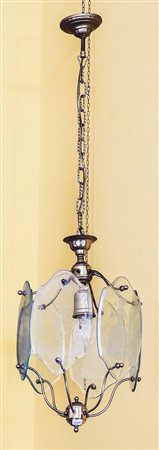 LAMPADARIO IN VETRO E OTTONE - GLASS AND BRASS CEILING LAMP Anni Cinquanta -...