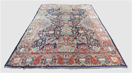 TAPPETO PERSIANO - PERSIAN CARPET fondo blu, campo con fiori ed uccelli nei...