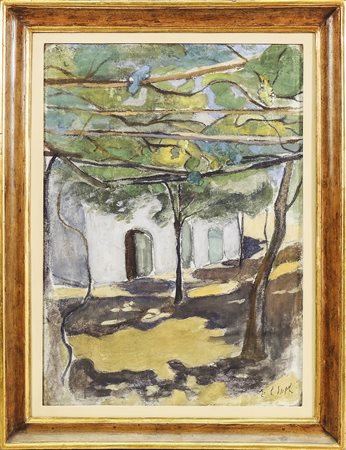 ELISABETH CHAPLIN (1890-1982) Scorcio di giardino - Garden View tempera su...