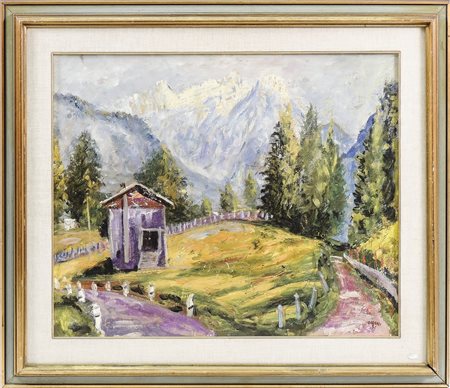 ARRIGO DREONI (1911-1987) Laggio (Cadore) 1951 - Laggio View olio su tela -...