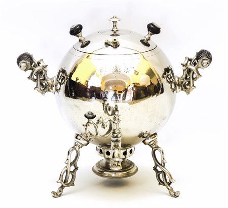 SAMOVAR IN METALLO ARGENTATO - SILVER-PLATED SAMOVAR manici in legno...