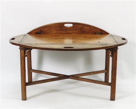 TAVOLINO OVALE DA BARCA IN NOCE - WALNUT OVAL BOAT TABLE gambe dritte riunite...