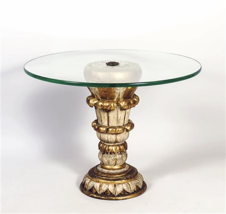 TAVOLINO BASSO - ROUND GILTWOOD AND CRYSTAL TABLE piano circolare in...