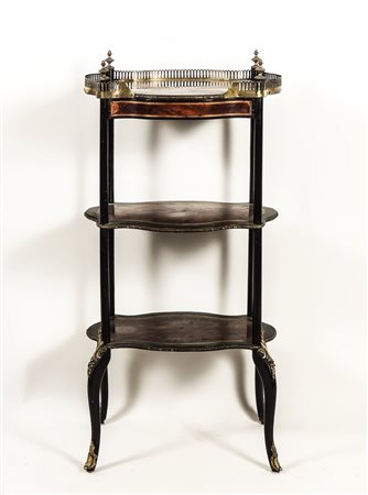 ETAGERE IN LEGNO EBANIZZATO, RADICA E OTTONE - EBANIZED WOOD, BURR AND BRASS...