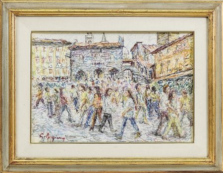 GUIDO BORGIANNI (1915-2011) Scorcio di piazza con figure - View of a Square...