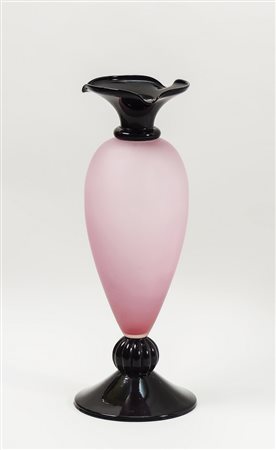 VASO IN VETRO ROSA E NERO - PINK AND BLACK GLASS VASE collo svasato, corpo a...