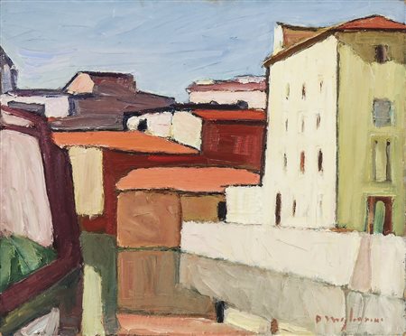 DINO MIGLIORINI (1907-2005) Scorcio di paese - View of a Village olio su...