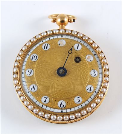 OROLOGIO DA TASCA IN ORO GIALLO, SMALTO, MICROPERLE - GOLD, ENAMEL AND SMALL...