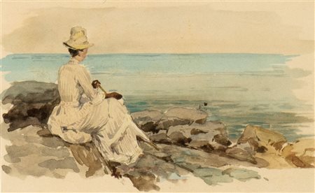 ETTORE  FERRARI (Roma 1845-1929) <br>Fanciulla al mare