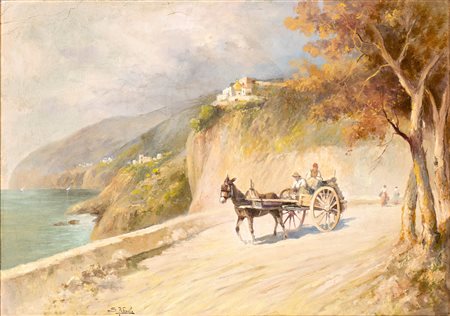 SALVATORE PETRUOLO (Catanzaro 1857-Napoli 1946) <br>Carrozza lungo la costiera
