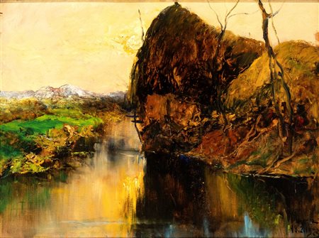GIUSEPPE AUGUSTO LEVIS (Chiomonte 1873-1926) <br>Paesaggio con fiume