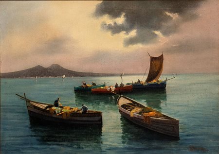 RADAMES RAIMONDO SCOPPA (Napoli 1877-1957) <br>Veduta di Napoli dal mare