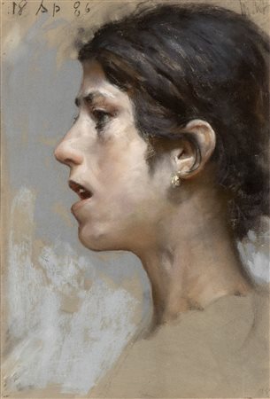 FRANCESCO PAOLO MICHETTI (Tocco da Casauria 1851-Francavilla al Mare 1929) - Ragazza di profilo con l'orecchino