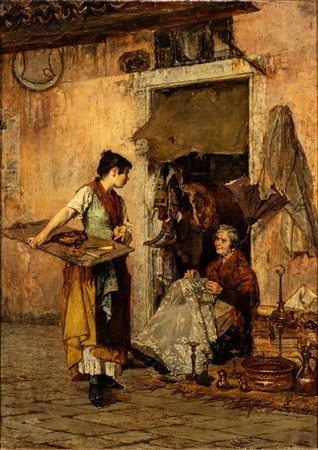 ALESSANDRO MILESI (Venezia 1856-1945) <br>Venditrice di zucca