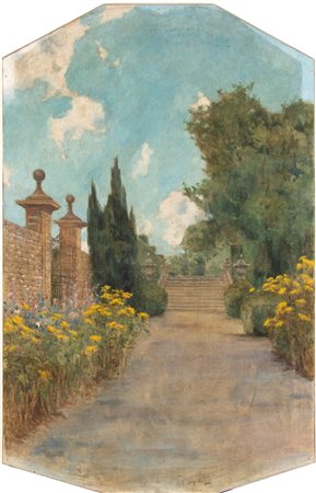 ADOLFO TOMMASI (Livorno 1851-Firenze 1933) <br>Viale fiorito di villa toscana 