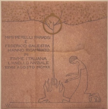 ADOLFO WILDT (Milano 1868-1931) <br>Mimi Perelli Paradisi e Federico Balestra hanno ricambiato in Fiume italiana l’anello nuziale, XXVIII agosto MCMXX