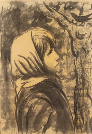 CARLO LEVI (Torino 1902-Roma 1975) <br>Ritratto di bambina con il fazzoletto