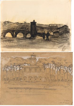ALBERTO ZIVERI (Roma 1908-1990) <br>Lotto di due disegni di paesaggi romani 