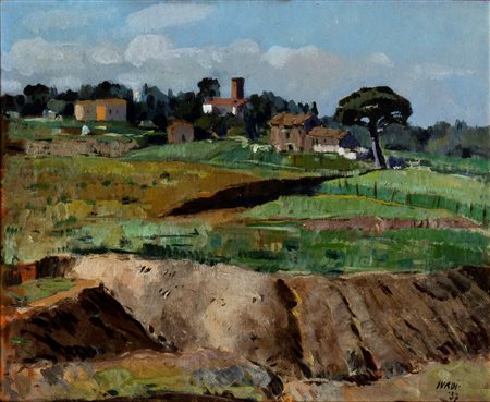 LUIGI SURDI (Napoli 1897-Roma 1959) <br>Veduta di campagna a Cerqueto