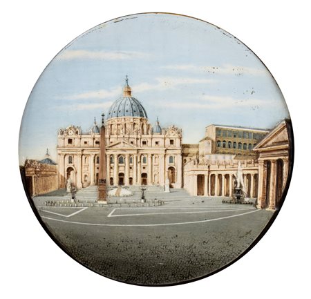 LUIGI BARACCONI (Roma 1840-1909) <br>Grande piatto con la veduta della Basilica di San Pietro