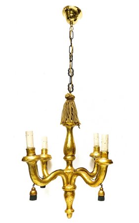 Antico lampadario in legno dorato a foglia, Sicily, 18° secolo
